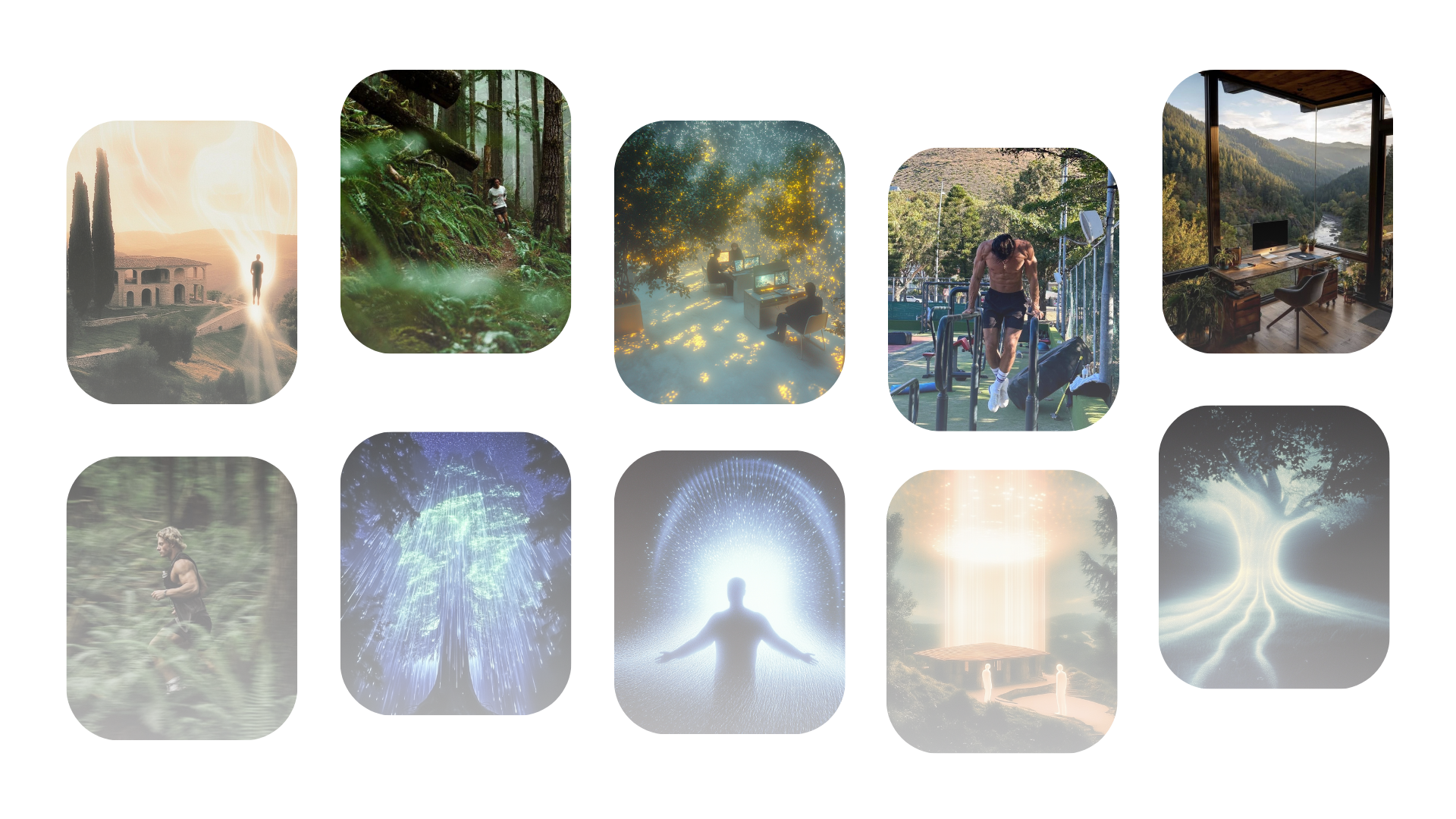 A figure standing above a glowing landscape at dusk